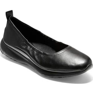 Cole Haan Grand Zero 3 Ruched Black Leather Flat Size 8.5